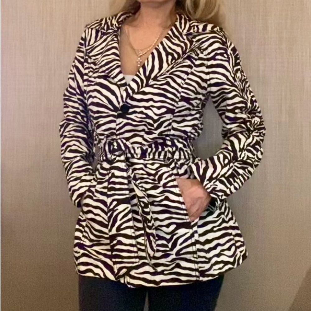 Zebra Print Belted Trench Coat L